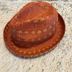 Olsenboye Orange Summer Beach Straw Woven Fedora Hat